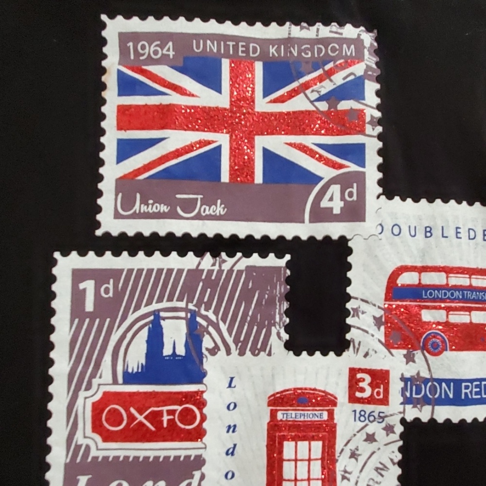 UK London multicolor scenic stamp landmark graphics black cap sleeve tee XS SM - Picture 7 of 8